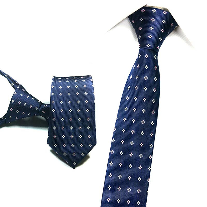 Glo-store zipper necktie men's Korean lazy easy to pull necktie gift box msl814055 white flowers on blue background