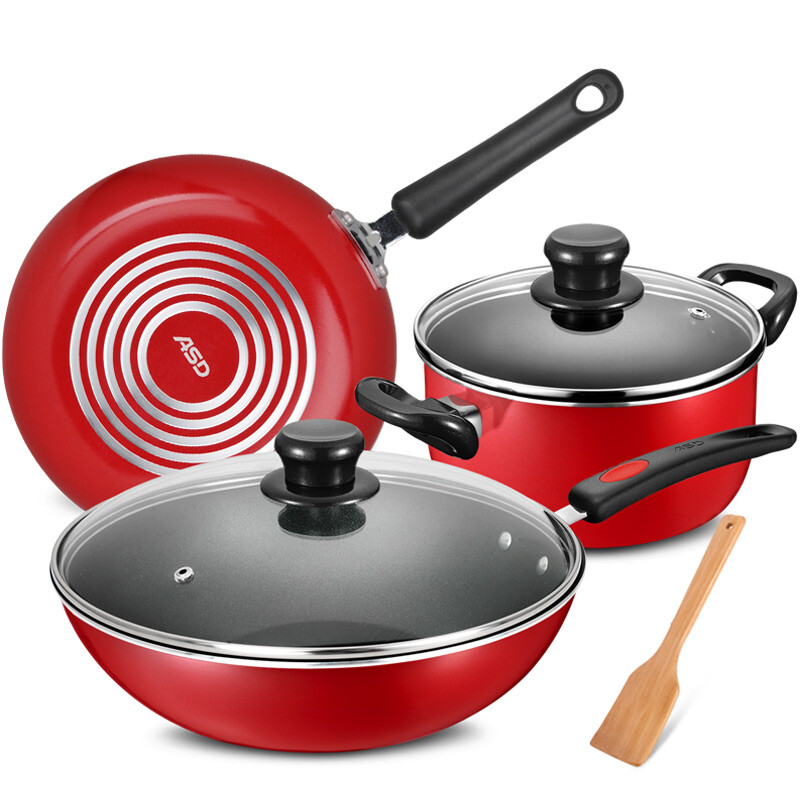 Ashtar frying pan set China red new non stick less oil fume three piece set pot including frying pan frying pan soup pot pl03g1rwg