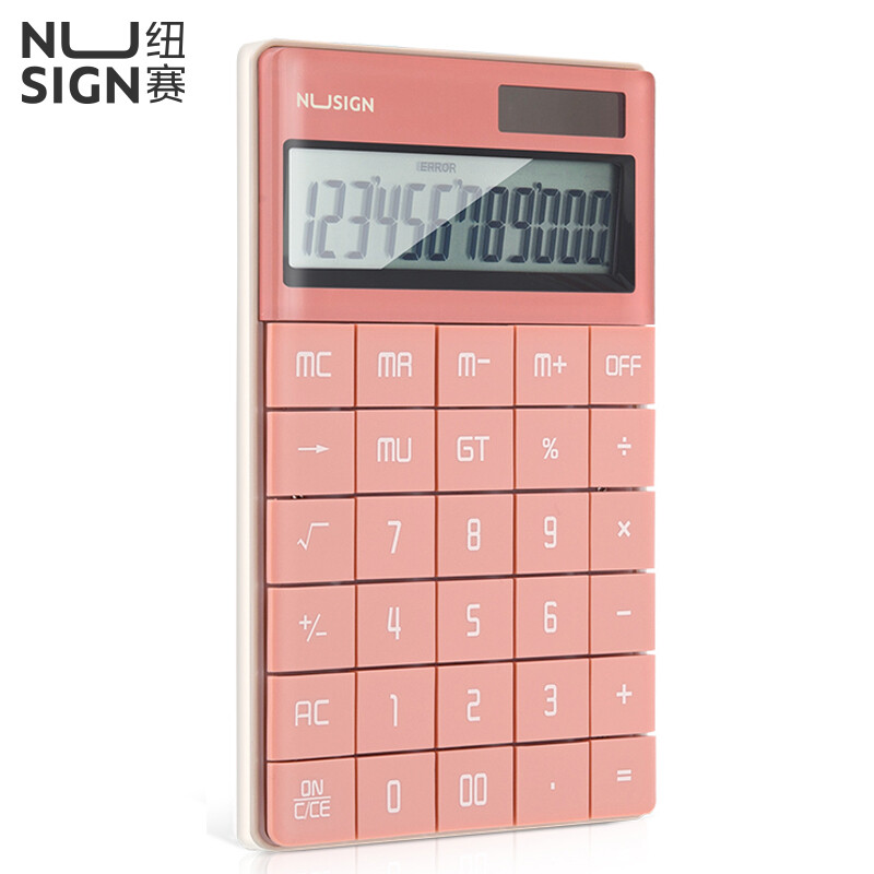 Nusign dual power calculator fashion seamless key computer 12 bit display coral red ns041