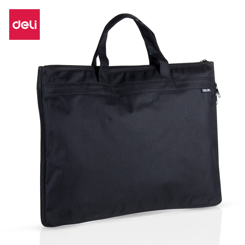 Deli large capacity double-layer business bag zipper bag bottom adjustable width laptop bag conference Bag Black 5500