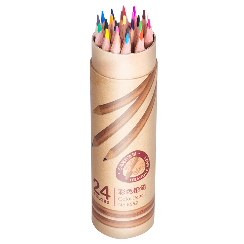 Deli 6552 log oily 24 color lead color pencil triangle barrel