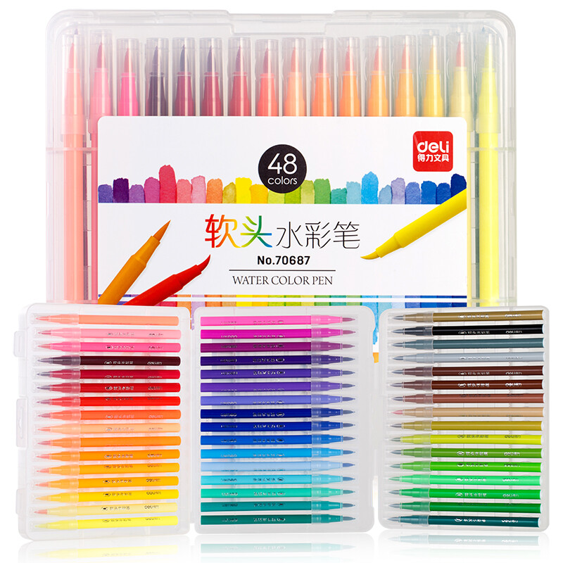 Deli 48 color student soft pen watercolor pen cartoon illustration colored pen tip brush head pen children's painting brush 70687