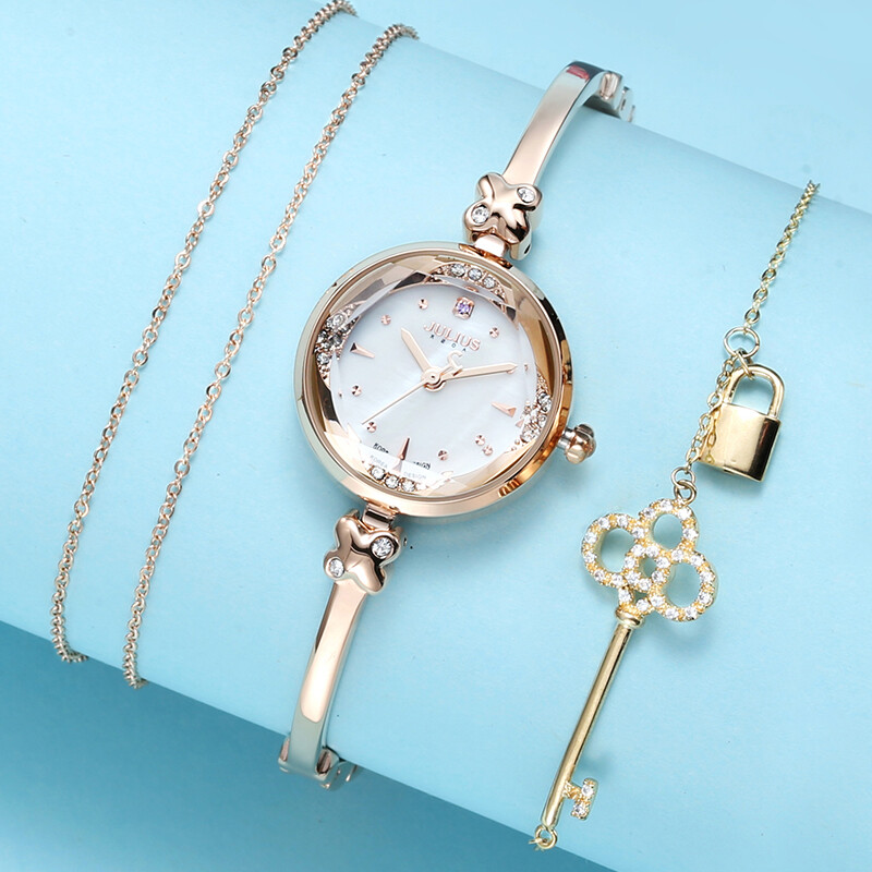 Julius watch shining series Rhinestone fashion slim Bracelet quartz waterproof women's watch rose gold ja-878c