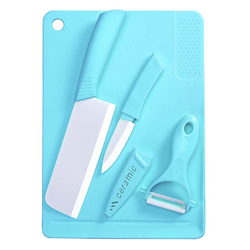 Bethus ceramic knife set household kitchen chopper fruit knife peeler chopping board auxiliary food knife 4-piece set Nordic blue
