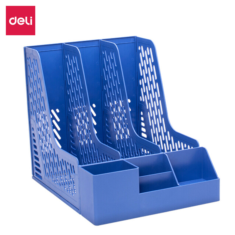 Deli 78980 multifunctional triple file frame with pen holder / file basket / file rack PC material (blue)