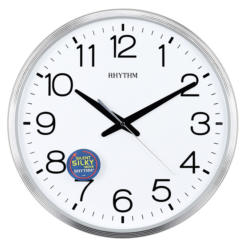 Rhythm wall clock living room watch bedroom office silent wall watch modern simple creative clock European fashion round quartz clock home clock 36cm silver cmg494br19