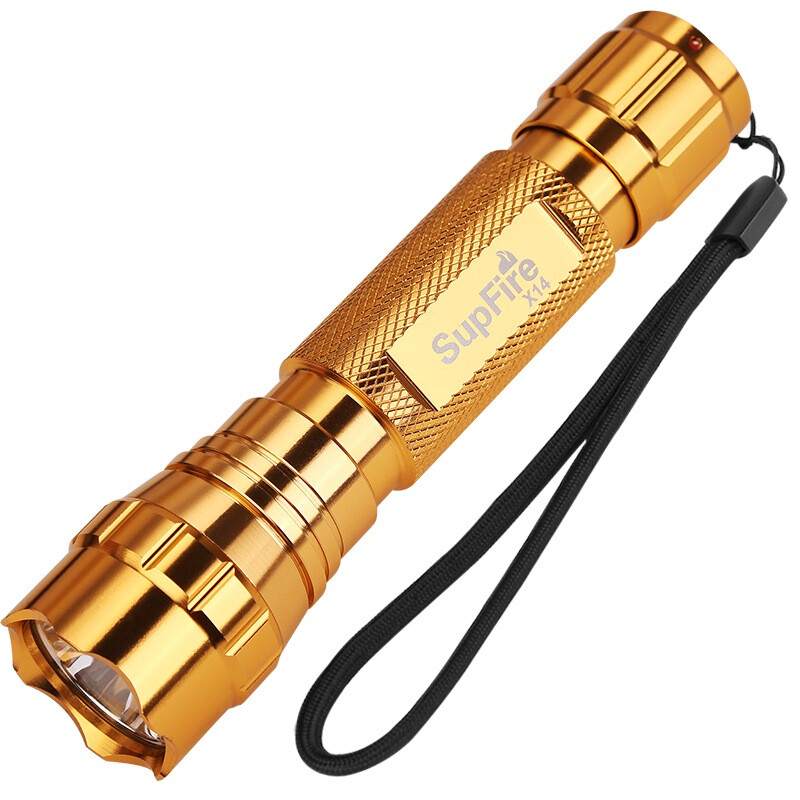 Super fire x14 super fire strong light flashlight small rechargeable long-range outdoor Mini led home lamp (gold)