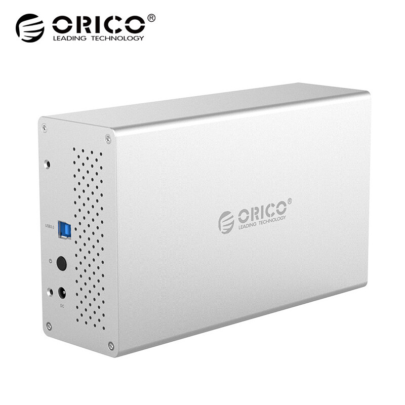 ORICO 3.5-inch hard disk cabinet 0 SATA serial port desktop SSD solid state mechanical all aluminum external hard disk box double disk position ws200u3 Silver