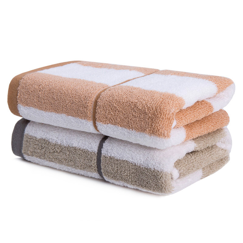 Jiabai pure cotton towel AB yarn all cotton thickened soft absorbent face towel two sets of grey green / camel (34 * 74cm / 110g / piece * 2)