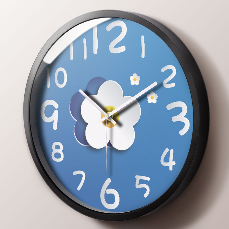 Momen wall clock creative living room wall watch cartoon mute 12 inch pure white cherry blossom beautiful imported movement wall watch quartz clock 7h40110h black
