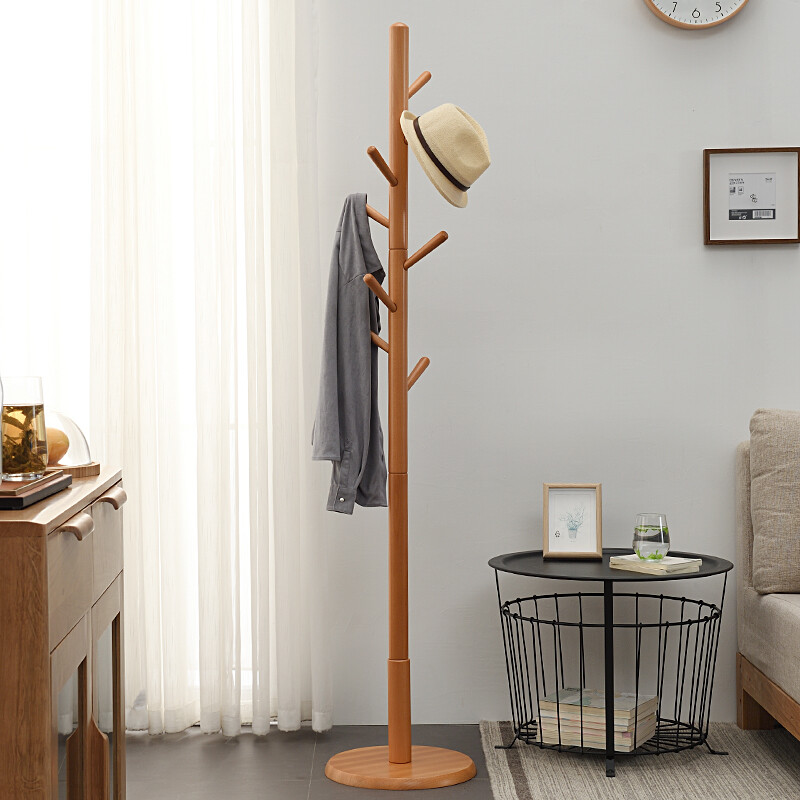 Jiayi solid wood thickened clothes hat rack bedroom office clothes hanger disc clothes hanger honey color