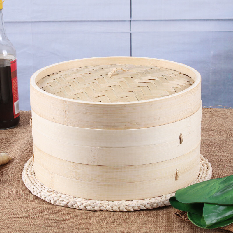 Baijie bamboo steamer household bag steamer snack steamer 30cm bamboo steamer 2 layers 1 cover zl-30
