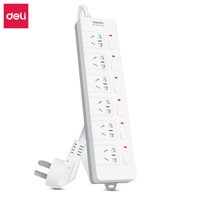Deli 3980-03 new national standard independent 6-position combined hole 3M anti electric shock sub control switch socket / plug row / patch panel