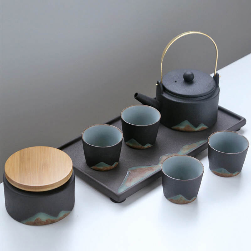Sushi ceramics hand painted tea set, lifting beam teapot with exquisite tea tray, tea pot and 7-piece Kung Fu Tea Set