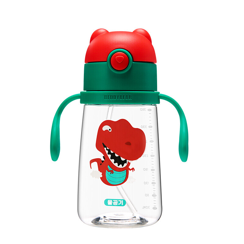 BEDDY bear children's straw cup with handle portable baby learning cup tritan material anti falling and leak proof children's water cup dinosaur 380ml