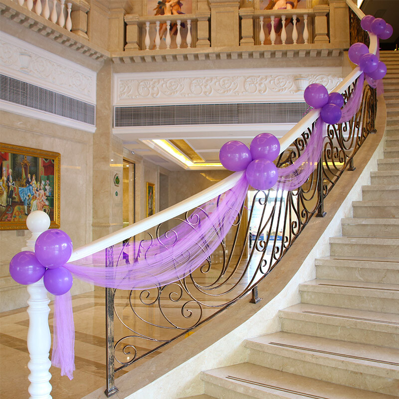 Extreme space (jdkj) wedding ceremony stair handrail gauze curtain wedding supplies wedding layout wedding room new house flower decoration 9m romantic purple suit
