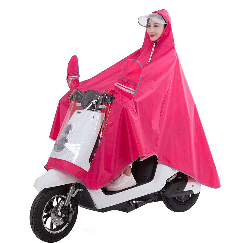 Yuhang outdoor riding adult electric battery motorcycle raincoat men's and women's single raincoat Big Brim 4XL rose red