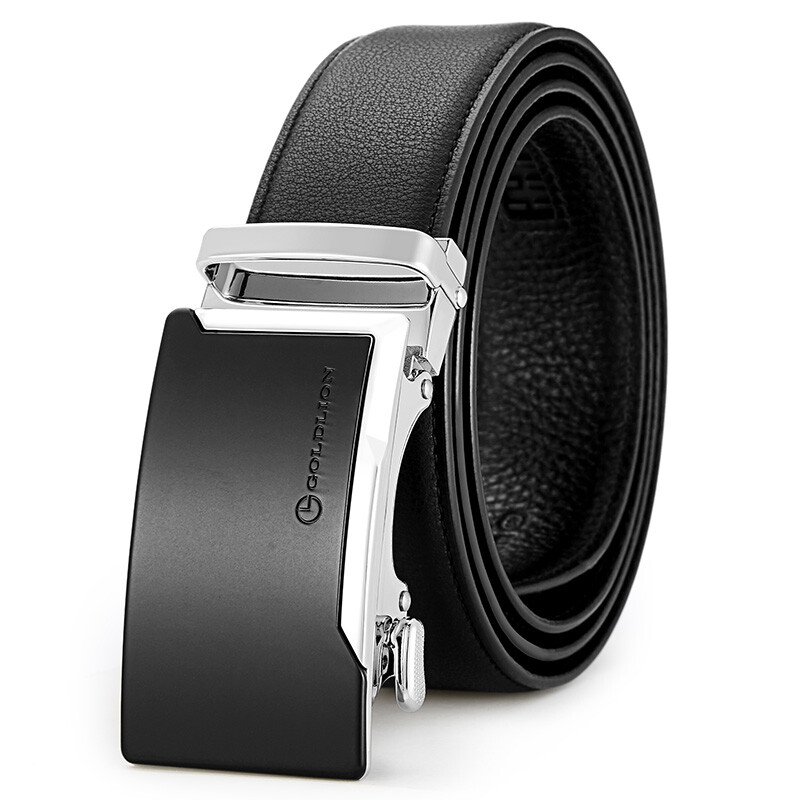 Goldlion men's belt fashion cowhide belt casual men's pants automatic buckle belt mpb82002-1191 black 125-130cm