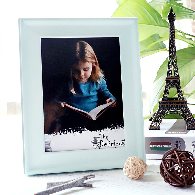 Ink bucket fish solid wood photo frame Baroque 8-inch light blue photo frame baking paint solid wood wall European wooden swing table creative picture frame photo frame photo wall combination photo frame