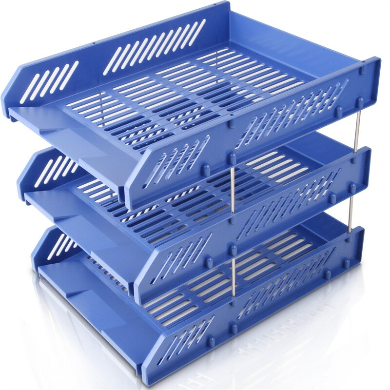 Deli 9209 solid and durable three-layer file holder / file disk / file frame blue
