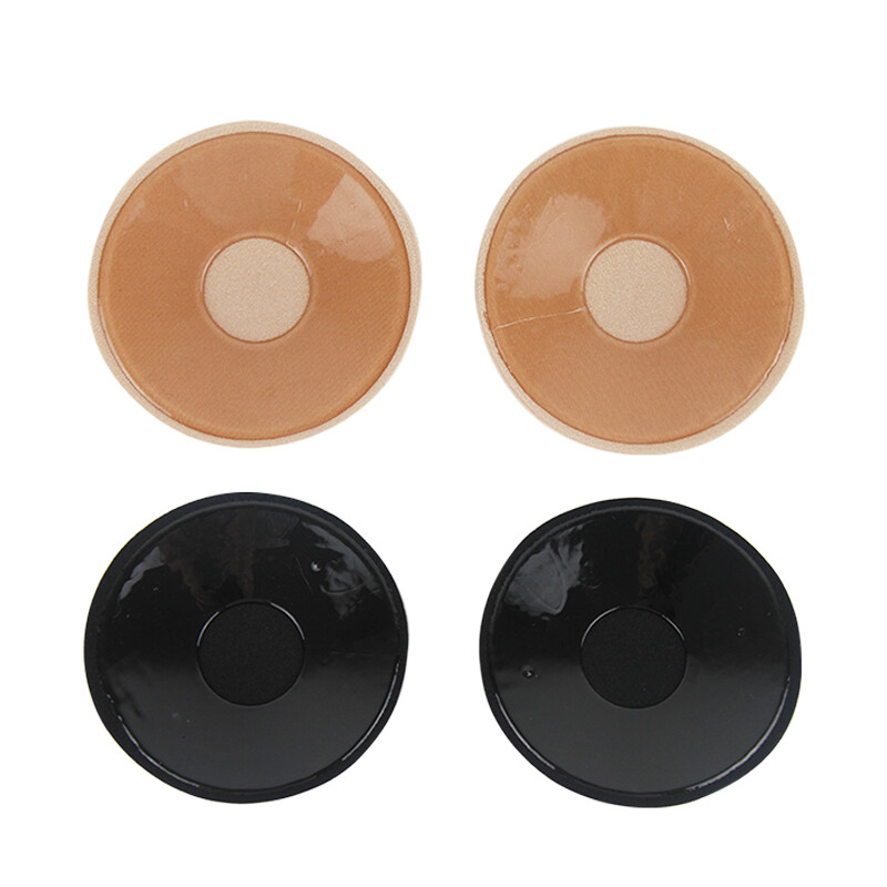 Ozhifi cloth round silicone bra patch 2 pairs of wedding dress breathable anti bump breast patch skin color + Black