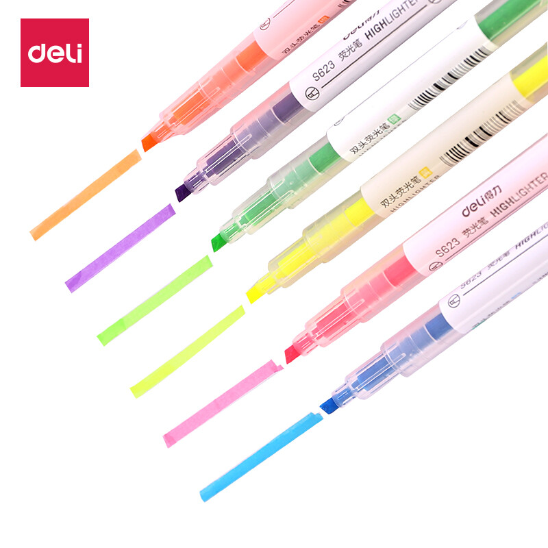 Deli 6-color double head fluorescent pen eye-catching pen hand account available water marking pen 6 / box