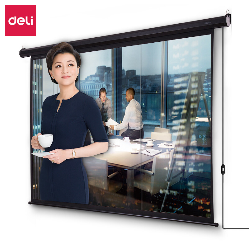 Deli 100 inch 4:3 electrically adjustable projection screen projection screen home projector screen 50447