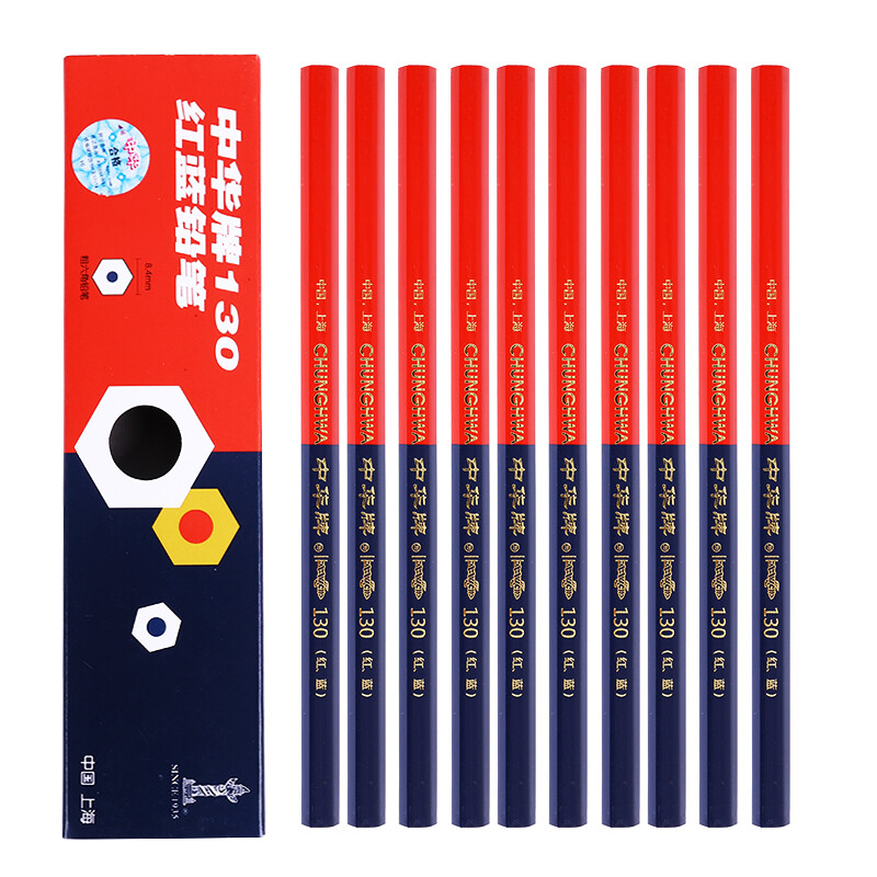 Zhonghua 130 red blue thick hexagonal red blue pencil engineering pen red blue two colors