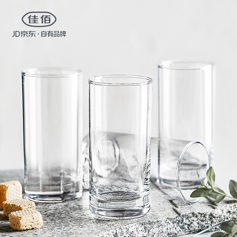 Jiabai thickened transparent glass 4 glasses, water cup, tea cup, milk cup, juice cup [self operated by JD]