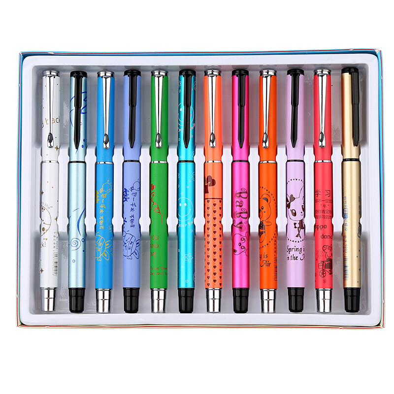 Yongsheng metal cartoon pen Zhengzi ink pen primary school student pen 12 pieces mixed
