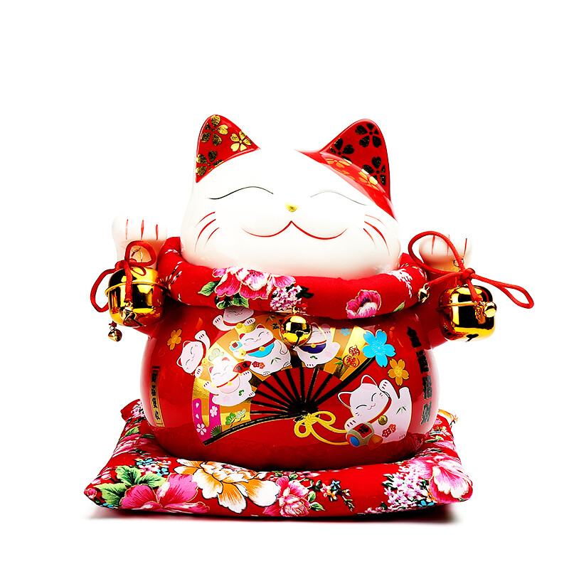 Pangu Boshan Fortune Cat piggy bank store opens housewarming gift creative home desktop ceramic piggy bank gift for Valentine's Day March 8 gift 10 inch happy cat Jinyun fortune