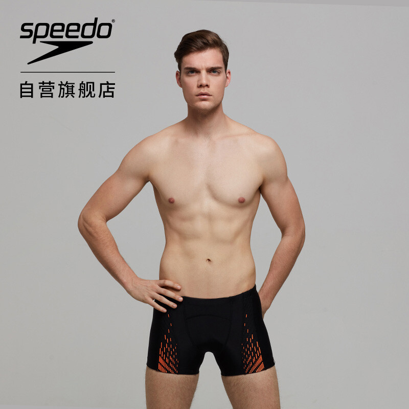 SPEEDO fit / Speedo swimming fitness series soft, lightweight, slim fit, comfortable, chlorine resistant quick drying men's flat angle swimming trunks 811443c138 Black / orange 36
