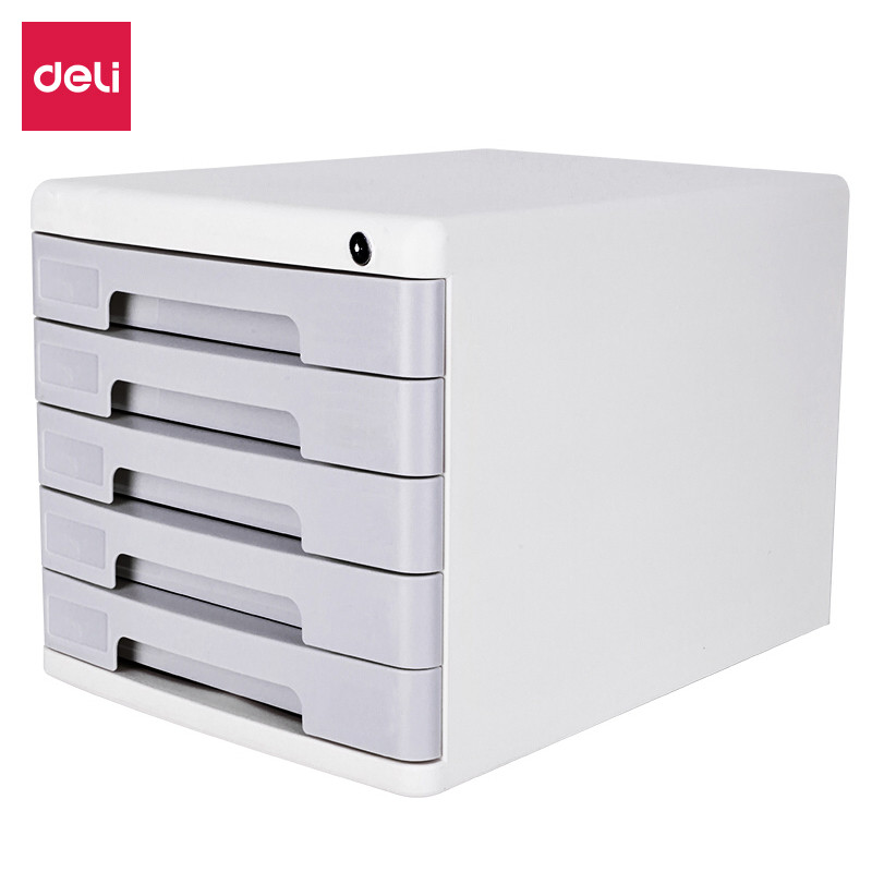 Deli five layer drawer desktop file cabinet with lock light gray 9779