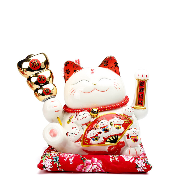 Bangu Boshan Fortune Cat waving large ceramic Fortune Cat ornaments opening store gift cashier decoration 10 inch Fortune Cat shaking ingot