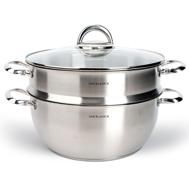 Lock & lock stainless steel composite bottom 28cm two-layer steamer + soup pot set combined induction cooker gas stove universal cooker lcm2287sw-2