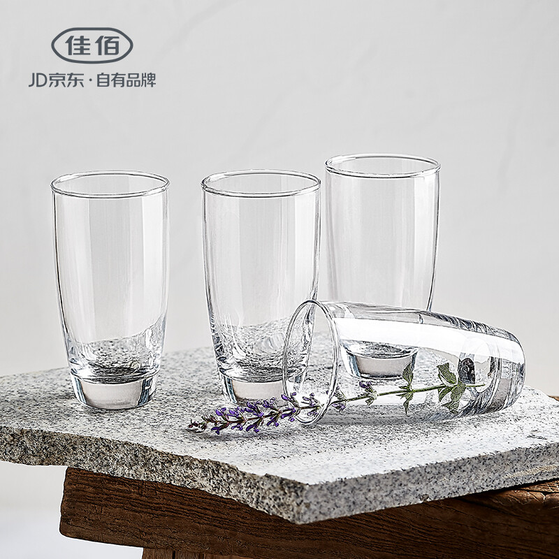Jiabai transparent glass 4 glasses, water cup, tea cup, thickened glass, water cup, beer cup, juice cup [self operated by JD]