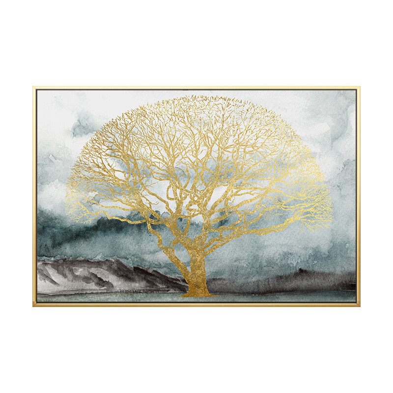 Reputation new Chinese canvas micro spray decorative painting abstract golden fortune tree living room bedroom dining room sofa background wall painting modern Nordic decorative spray painting 60 * 90cm