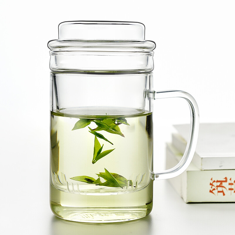 Yaji Tea Cup Men's office glass with cover transparent water cup with filter tea cup 400ml