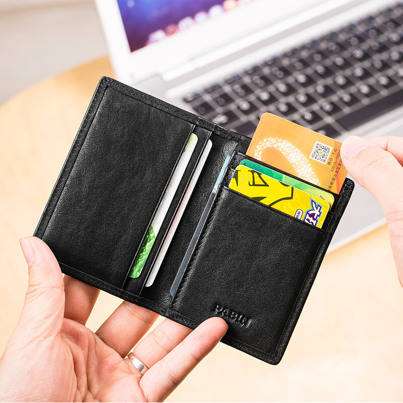 Babin Babin card bag men's top layer planting and mixing cow leather simple multifunctional bag Mini Compact card bag zero wallet business card bag pb519 black