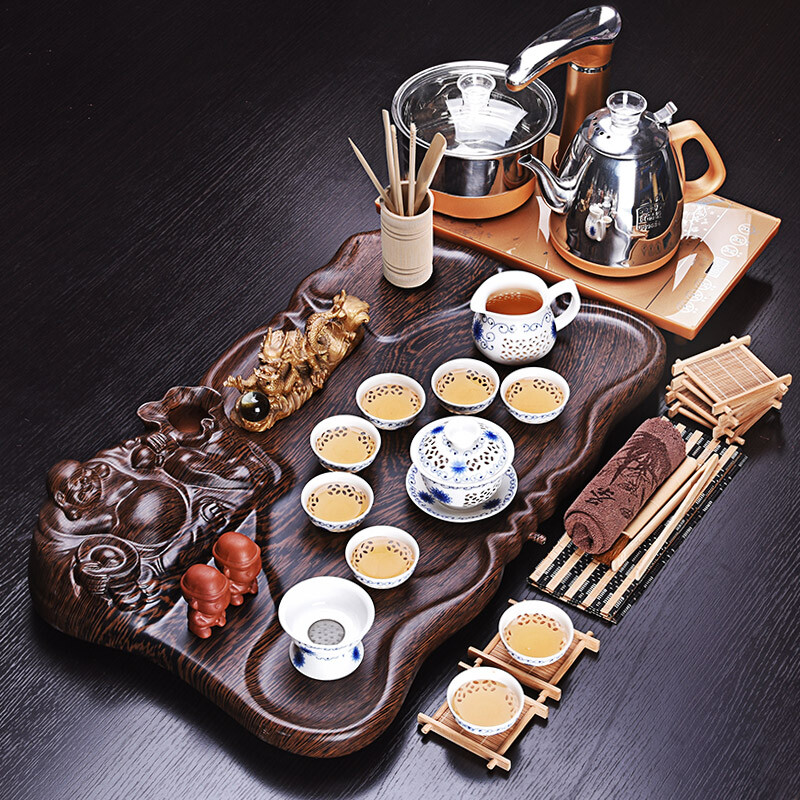 Haofeng complete set of Kung Fu tea set set, household tea tray, Chahai tea table, teapot with full-automatic four in one induction cooker [original + cloth bag Buddha + Linglong Xiangyang + C appliance]