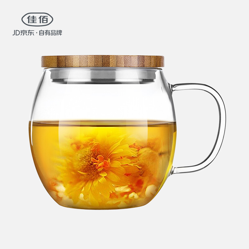 Jiabai glass cup creative business office men's and women's office tea making cup flower tea cup bamboo cover 500ml