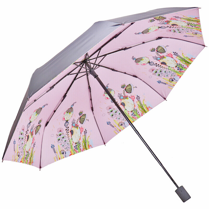 Paradise umbrella full shading black glue transfer printing ocean flower three fold small black umbrella sunny umbrella sun umbrella inner pink 30492elcj