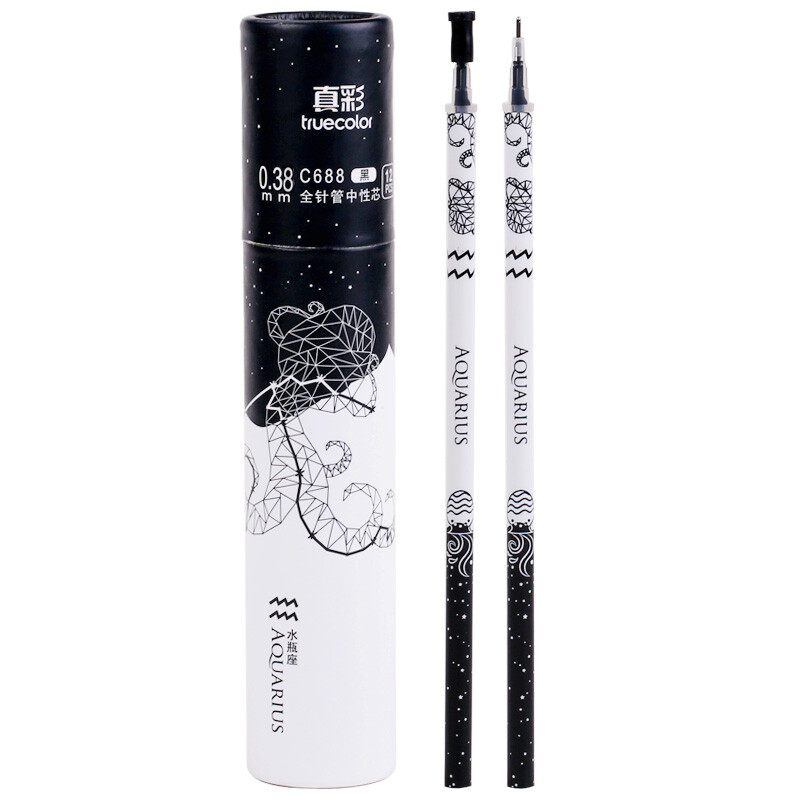 TRUECOLOR 0.38mm black needle tube head neutral pen signature pen water pen refill refill student office 12 constellations alliance Aquarius 12 pieces / box c688