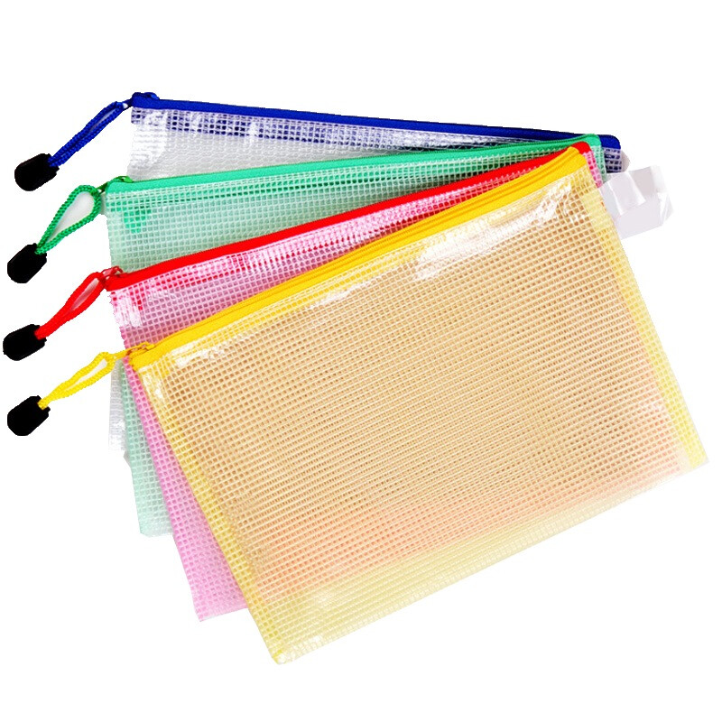 Tango A5 waterproof mesh file bag / PVC mesh zipper bag / data bag 12 pieces / bag color random delivery