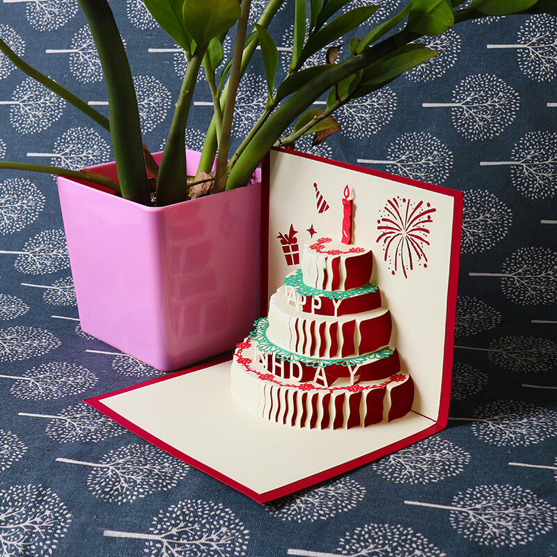 Tatanice creative gift greeting card 3D three-dimensional birthday cake birthday greeting card lovers express their wishes to send their lovers to send their friends thk018