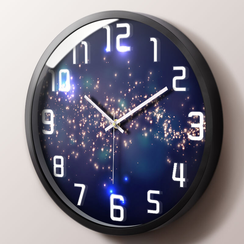 Momen wall clock living room silent clock European Italian personalized clock Galaxy quartz clock 14 inch hj0021 metal black