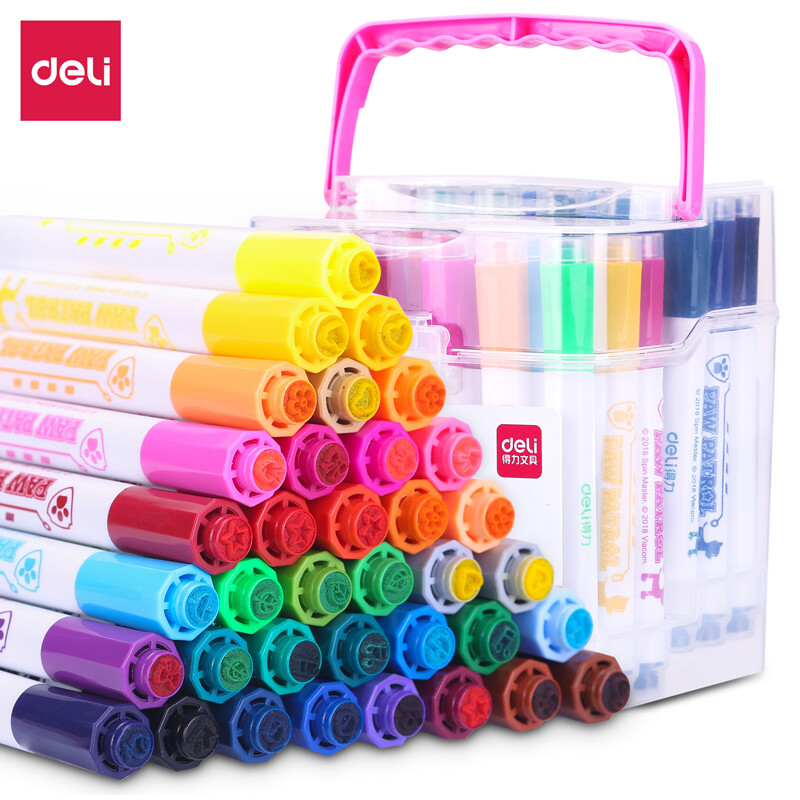 Deli Wang Wang team made great achievements 36 color washable seal head student watercolor pen children's painting pen Princess powder 70699