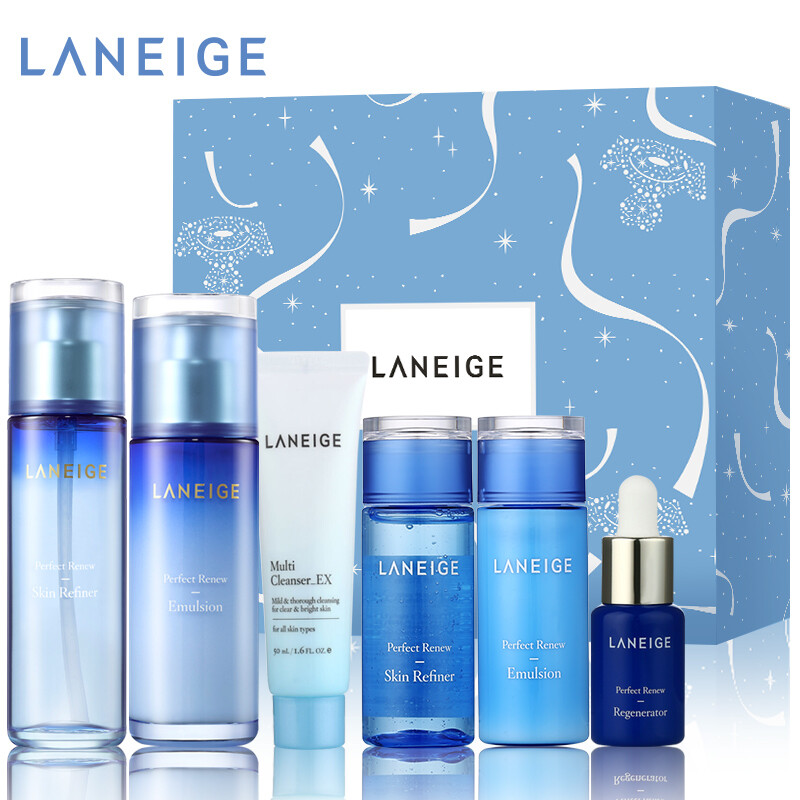 Laneige (LANEIGE) brings beauty to Jingdong custom gift box (water 120ml+50ml+ milk 100ml+50ml+ cleansing 50ml+ essence 7ml) (toner skin care product set)