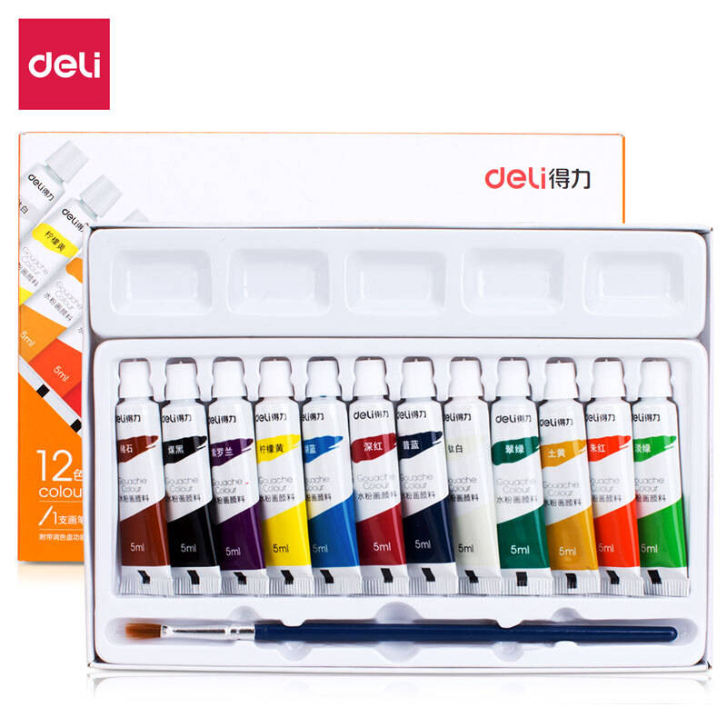 Deli 12 color 5ml entry-level gouache painting pigment for student art gouache pigment 73862
