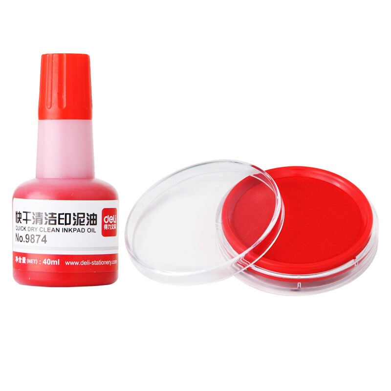 Deli 33227 efficient and economical printing pad set (1 efficient quick drying printing oil (red) + 1 quick drying printing pad)
